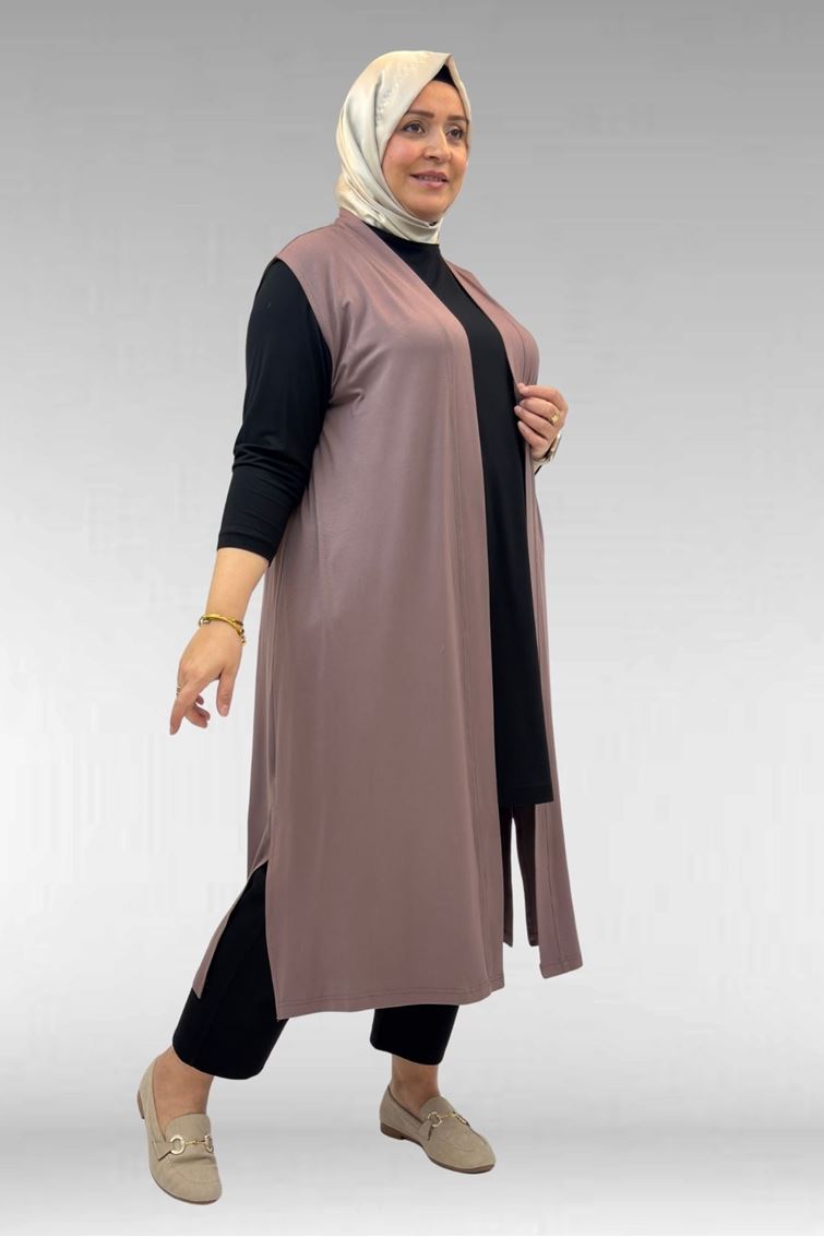 34000 Büyük Beden Penye Giy-Çık Yelek -  Vizon