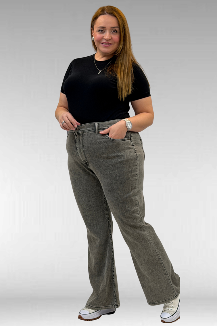 9110-11 Büyük Beden İspanyol Paça Kot Pantolon - Antrasit