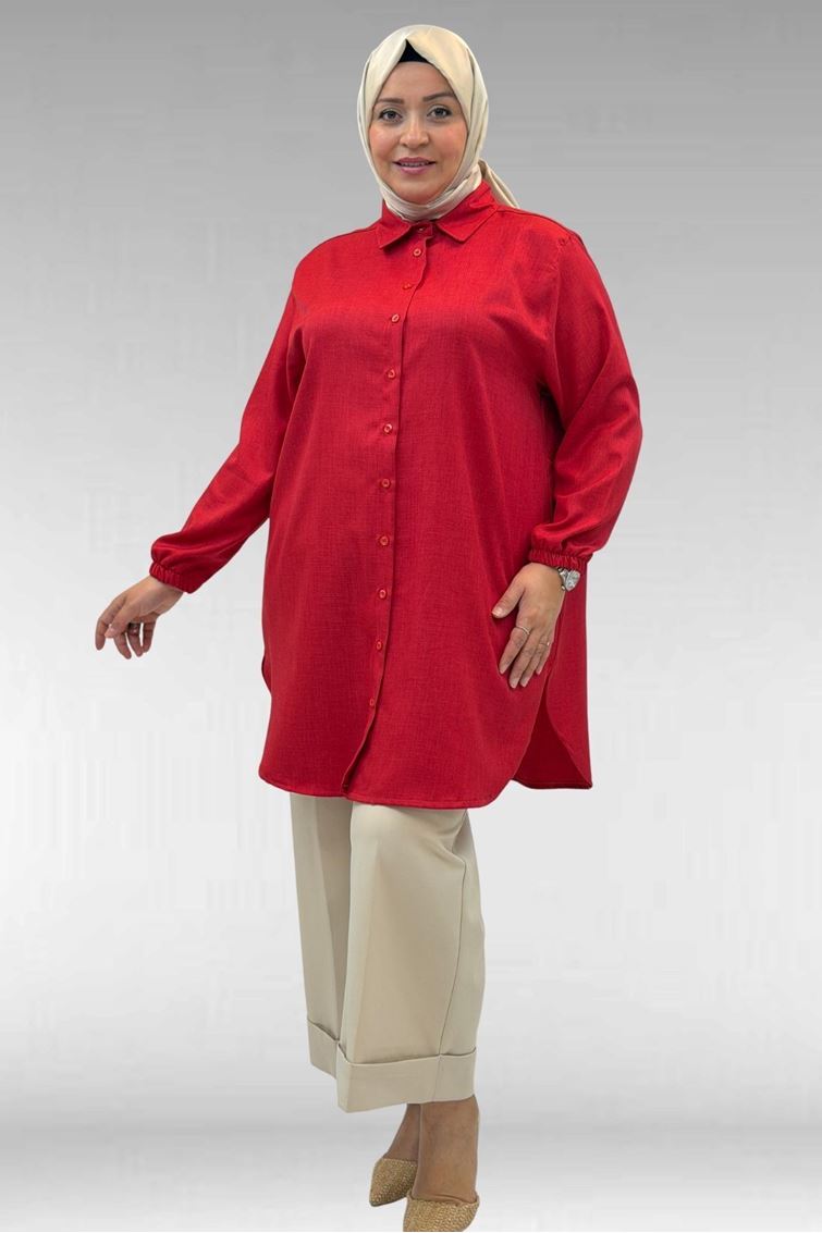58068 Büyük Beden Erkek Yakalı Gömlek - Kırmızı
