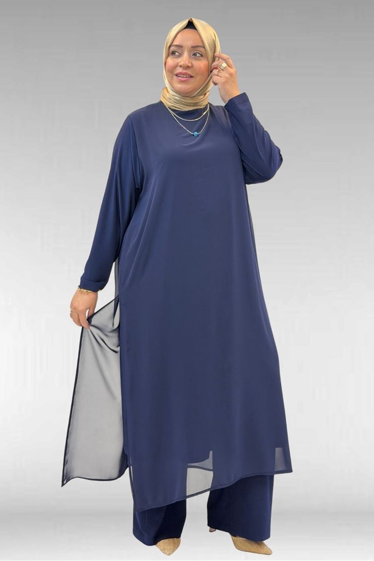 67024 Büyük Beden Sandy-Şifon Takım - Lacivert