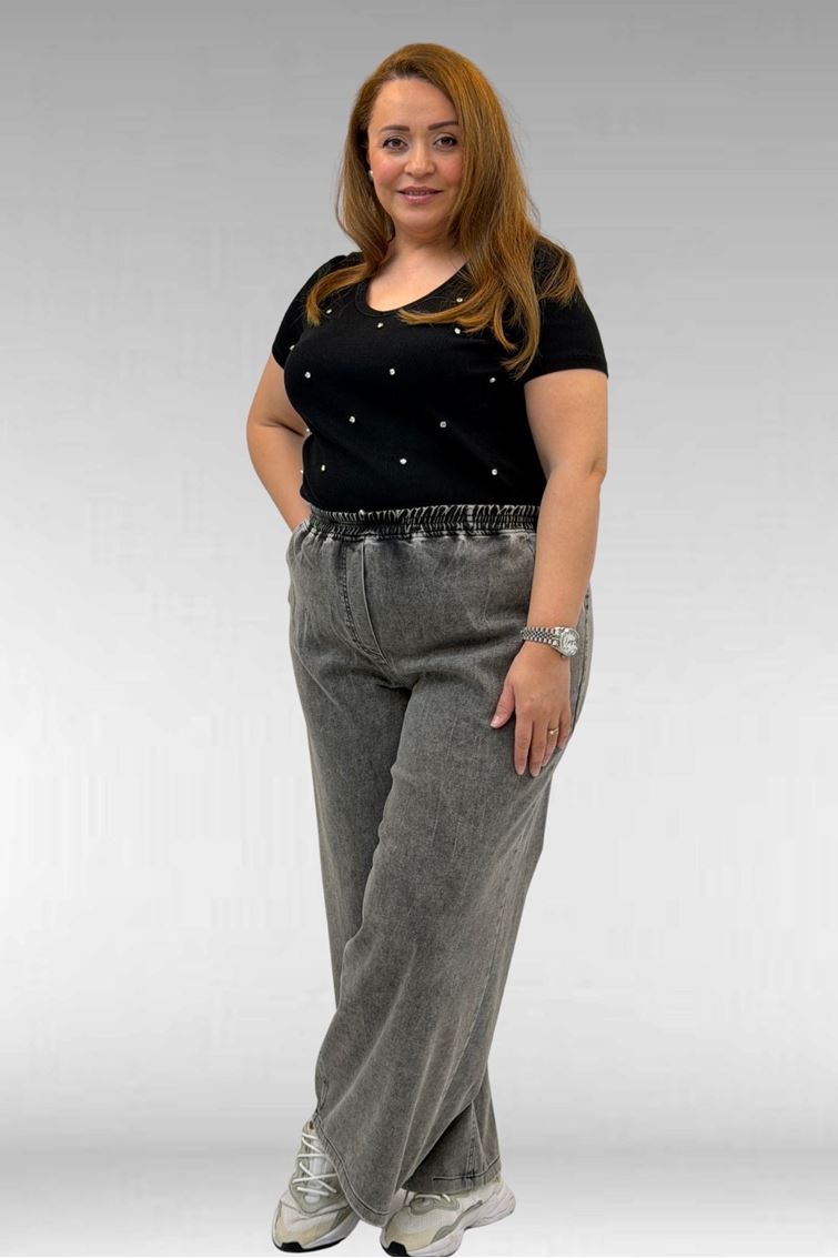 69003-E Büyük Beden Beli Lastikli Bolpaça Kot Pantolon - Antrasit