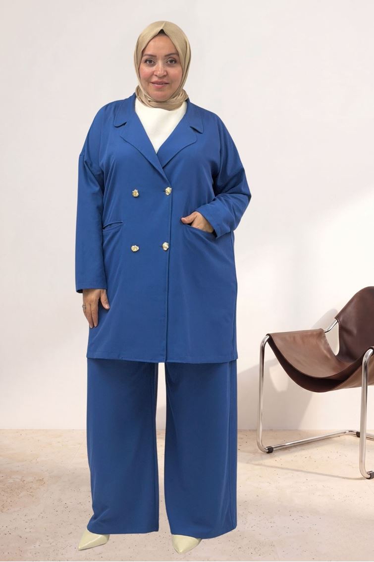67056 Büyük Beden Blazer Ceket - Pantolon Nova Takım - İndigo