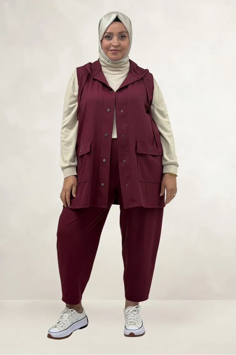 67057 Büyük Beden Yelek-Pantolon Nora Takım - Bordo