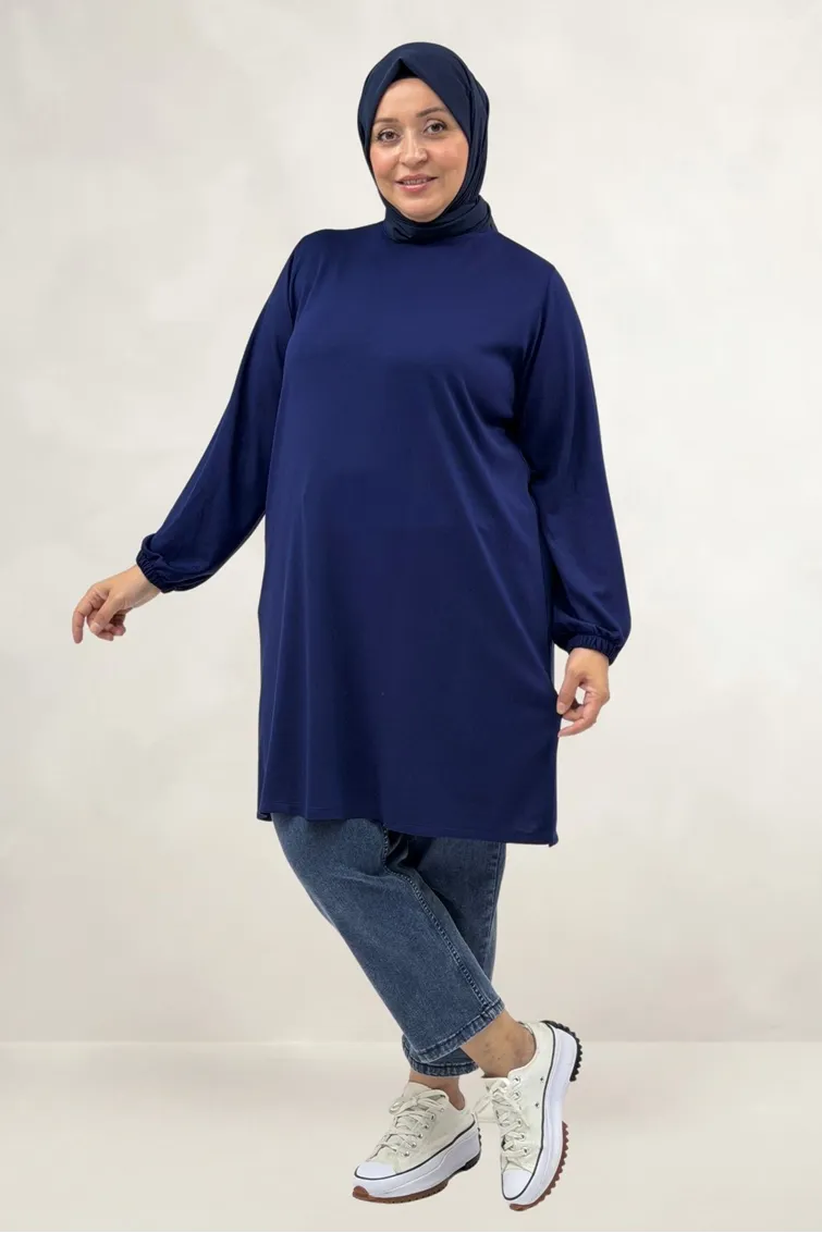 68080 Büyük Beden Basic Modal Tunik - Lacivert