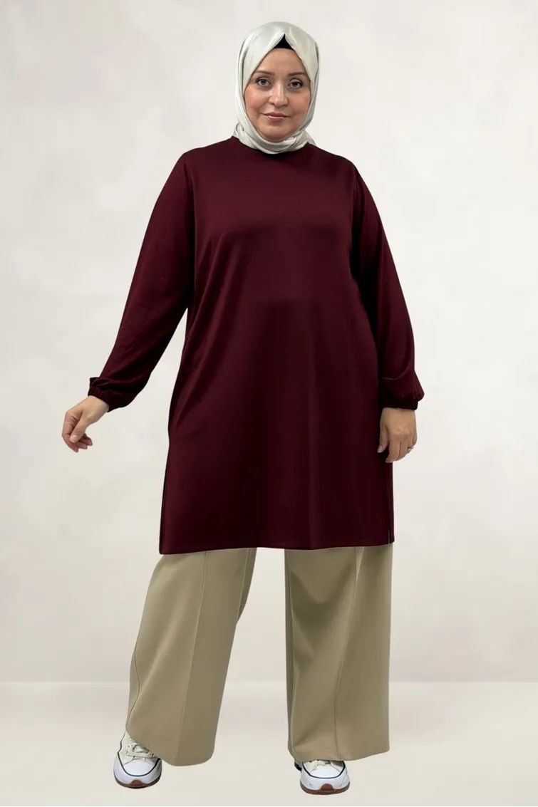 68080 Büyük Beden Basic Modal Tunik - Bordo