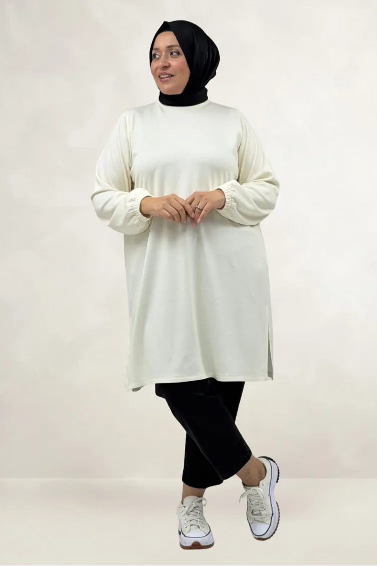 68080 Büyük Beden Basic Modal Tunik - Ekru