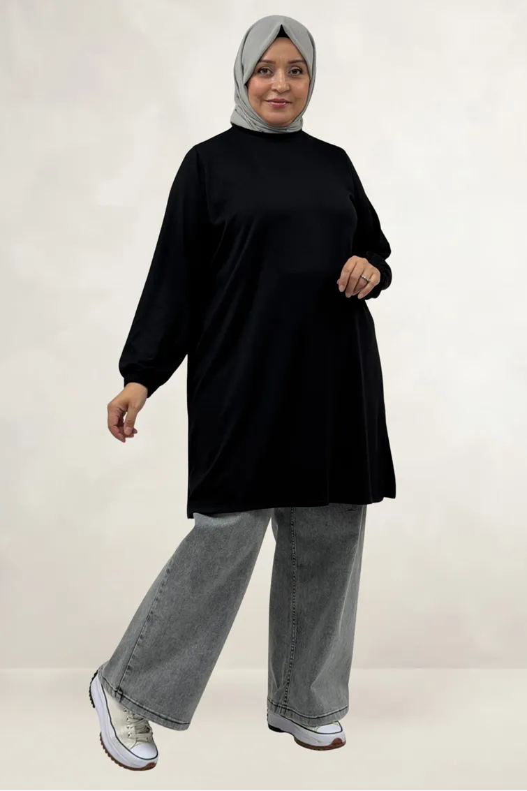 68080 Büyük Beden Basic Modal Tunik - Siyah