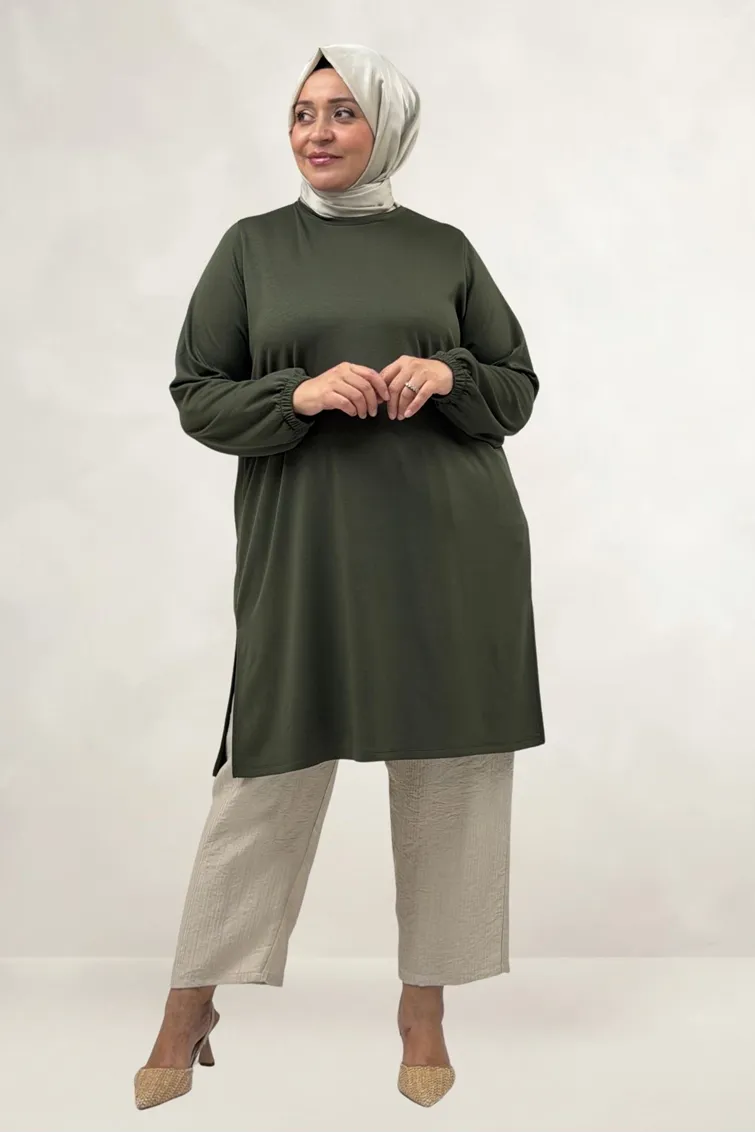 68080 Büyük Beden Basic Modal Tunik - Haki