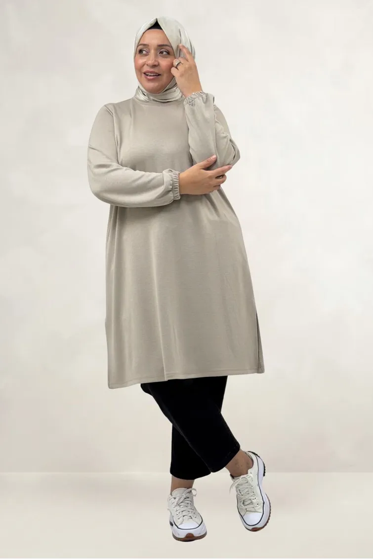 68080 Büyük Beden Basic Modal Tunik - Bej