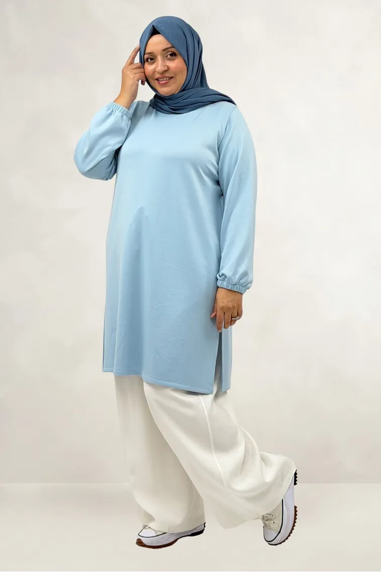 68080 Büyük Beden Basic Modal Tunik - Bebe Mavi