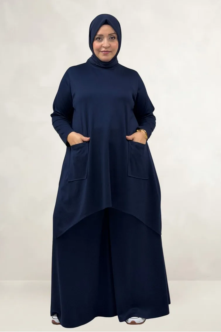 68086 Büyük Beden Eteği Oval Kesim Modal Tunik - Lacivert