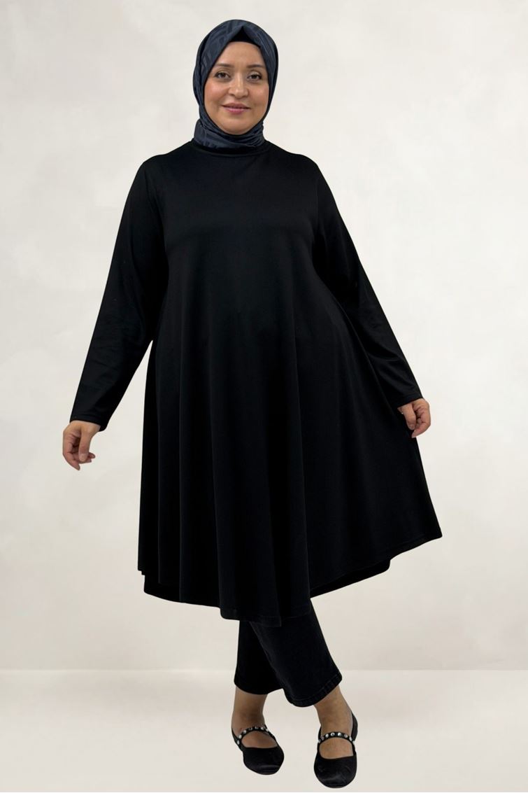 68090 Büyük Beden Modal Mevlana Tunik - Siyah