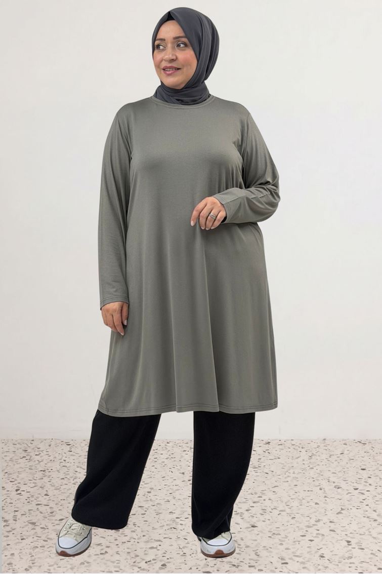 38501 Büyük Beden Basic Penye Tunik - Antrasit