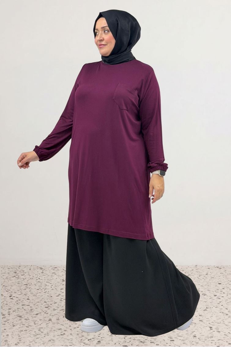 38014 Büyük Beden  Basic Penye Tunik - Bordo