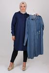 1055 Büyük Beden Gizli Patlı Cep Detaylı  Düğmeli Tunik- Mavi