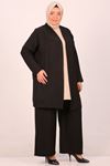 47201-E Büyük Beden Airobin Kimono Pantolonlu Takım - Siyah