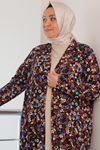 43015 Büyük Beden Bürümcük Ceket -  Siyah - Mavi Çiçekli