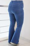 9110-7  Büyük Beden İspanyol Paça Kot Pantolon - Mavi