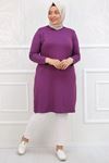 38501 Büyük Beden Basic Penye Tunik - Leylak