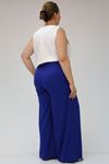 49009-E  Büyük Beden Düğme Detaylı Aspen Pantalon -Saks 