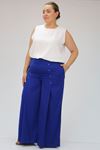 49009-E  Büyük Beden Düğme Detaylı Aspen Pantalon -Saks 