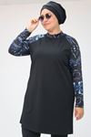 1734-e Büyük Beden  Reglan Kol Tesettür Mayo - Aqua Mavi 