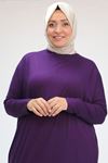 28092 Büyük Beden Düşük Kol Penye Tunik - Mürdüm