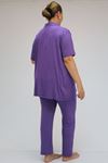 37801 Büyük Beden  Düğmeli Türlü Viskon Pijama Takımı - Leylak