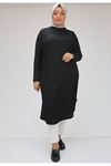 48063 Büyük Beden  Düşük Kol Altı Oval Bürümcük Tunik - Siyah