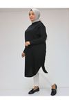 48063 Büyük Beden  Düşük Kol Altı Oval Bürümcük Tunik - Siyah