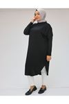 48063 Büyük Beden  Düşük Kol Altı Oval Bürümcük Tunik - Siyah