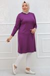 38501-E Büyük Beden Basic Penye Tunik - Leylak