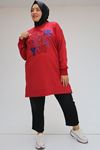 48084 B.B. Kabartma Baskılı İki İplik Tunik - Kırmızı