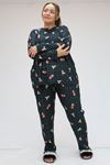 F-47814 Büyük Beden Micro Süet Uzunkol Pijama Takımı - Ayıcıklı Zümrüt