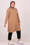 38501-E Büyük Beden Basic Penye Tunik - Vizon