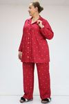 F-47811 Büyük Beden Önden Düğmeli Micro Süet Pijama Takım - Bordo