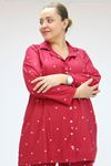 F-47811 Büyük Beden Önden Düğmeli Micro Süet Pijama Takım - Bordo