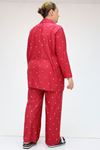 F-47811 Büyük Beden Önden Düğmeli Micro Süet Pijama Takım - Bordo