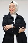 43052 Büyük Beden Dik Yaka Önü Çıtçıtlı Osyho Kap - Siyah