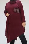 48095-E Büyük Beden Yakası Fermuar Detaylı Mir Tunik - Bordo