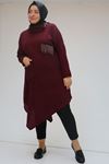 48095-E Büyük Beden Yakası Fermuar Detaylı Mir Tunik - Bordo