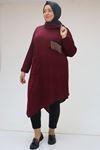 48095-E Büyük Beden Yakası Fermuar Detaylı Mir Tunik - Bordo