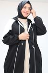 43046-E Büyük Beden Kıstırma Biyeli Reglan Kol Osyho Kap - Siyah 