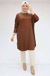 38111 Büyük Beden Basic Penye Tunik - Kahve