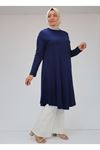 28016 Büyük Beden Mevlana Penye Tunik - İndigo