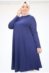 28016 Büyük Beden Mevlana Penye Tunik - İndigo
