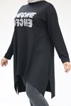48055-E Büyük Beden Kristal Qeche Baskılı Asimetrik Tunik - Siyah 