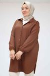 F-58007 Büyük Beden Erkek Yakalı Bürümcük Gömlek - Taba
