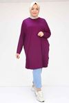 38111 Büyük Beden Basic Penye Tunik - Mürdüm