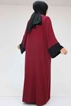 57204 Büyük Beden Patı Garnili Etamin Elbiseli Abaya - Bordo-Siyah